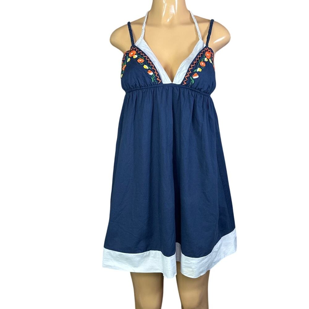 Ya Los Angeles Halter Mini Dress Tunic Top Embroidered Size Small